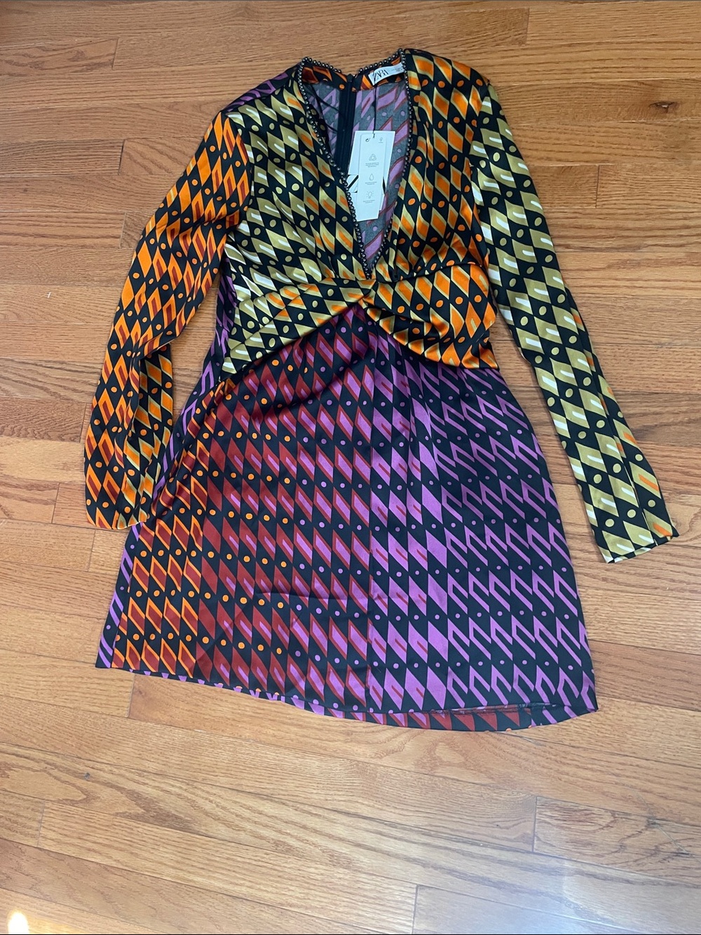 Zara Orange Yellow Purple Patterned Mini Dress
